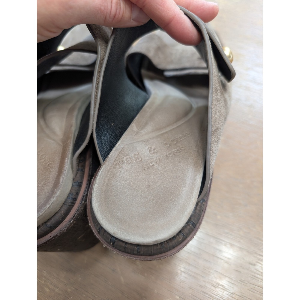 Rag & Bone Sommer Suede Wedge Slide Sandals Taupe Gold Studs Women's 40 platform - Picture 7 of 11
